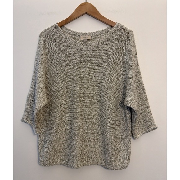 LOFT Sweaters - LOFT Outlet Knit Pullover Top Sweater Size L Gray Ivory 3/4 Career Cotton Blend